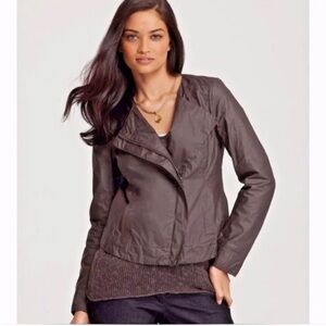 Eileen Fisher Waxed Asymmetrical Zip Up Lightweight Brown Moto Jacket size M